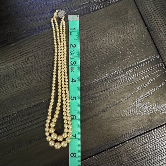 Vtg Sterling 925 Box Clasp Faux Cream Pearl Double-Strand 14" Art Deco Necklace - Picture 3 of 16